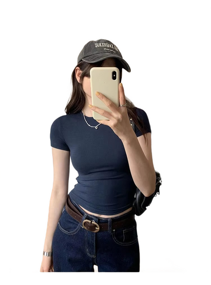 Brookmonts Women’s Crop Top – Slim Fit Short Sleeve Crewneck Tee
