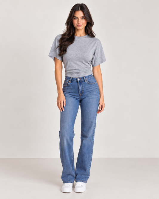 Brookmonts Women’s Gray Cropped T-Shirt – Loose Fit Short Sleeve Tee