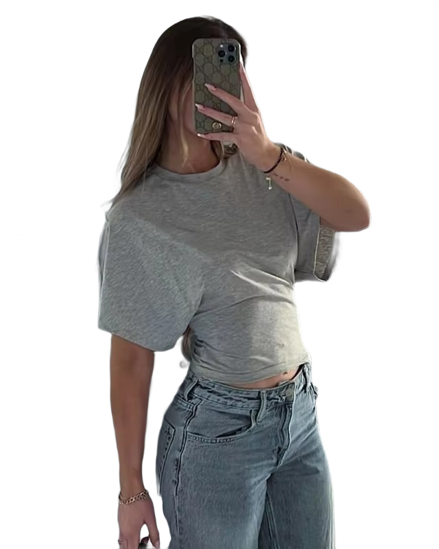 Brookmonts Women’s Gray Cropped T-Shirt – Loose Fit Short Sleeve Tee