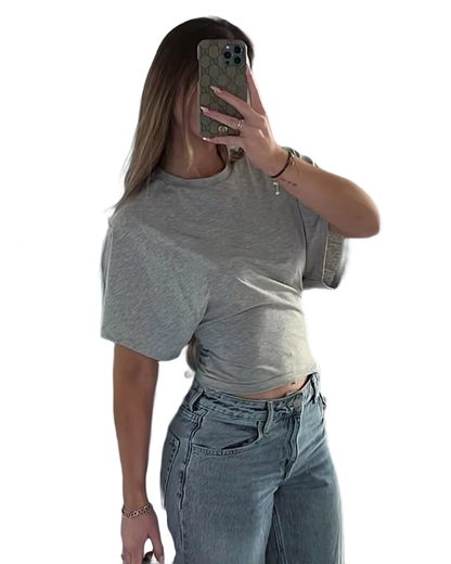 Brookmonts Women’s Gray Cropped T-Shirt – Loose Fit Short Sleeve Tee