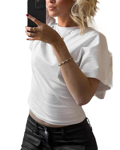 Brookmonts Women’s Gray Cropped T-Shirt – Loose Fit Short Sleeve Tee