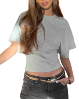 Brookmonts Women’s Gray Cropped T-Shirt – Loose Fit Short Sleeve Tee