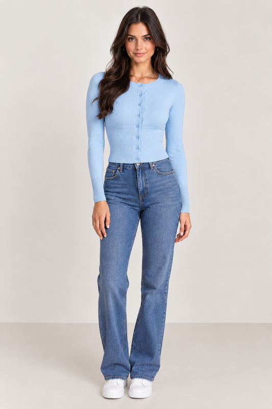 Brookmonts Women’s Knit Cardigan Top – Long Sleeve Ribbed Cropped