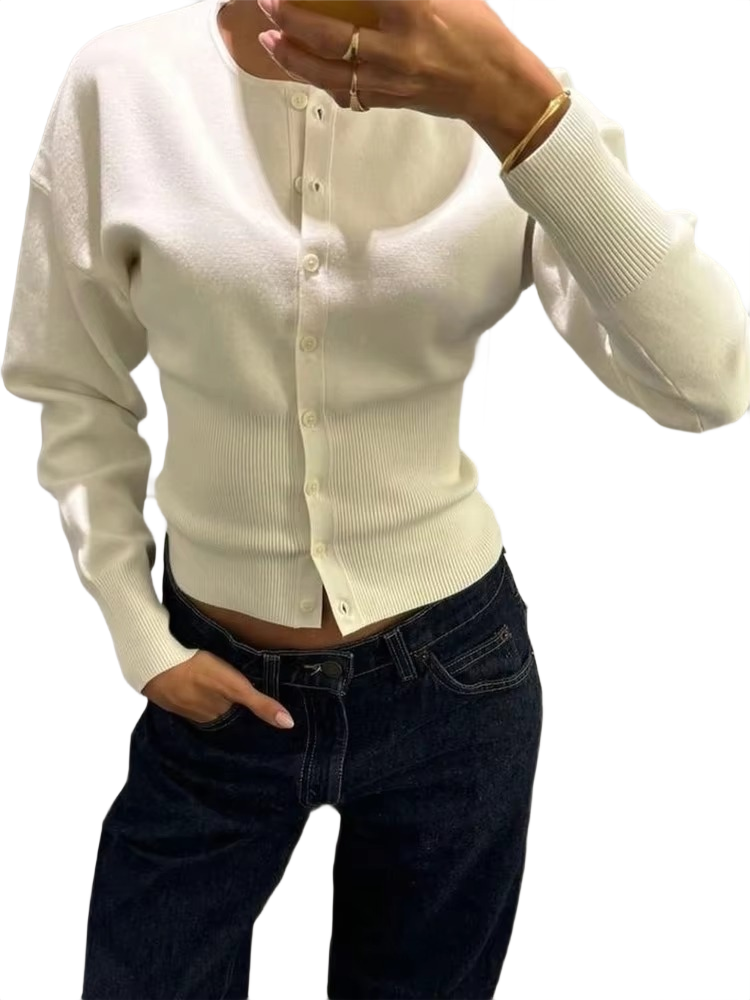 Brookmonts Women’s Knit Cardigan Top – Long Sleeve Ribbed Cropped