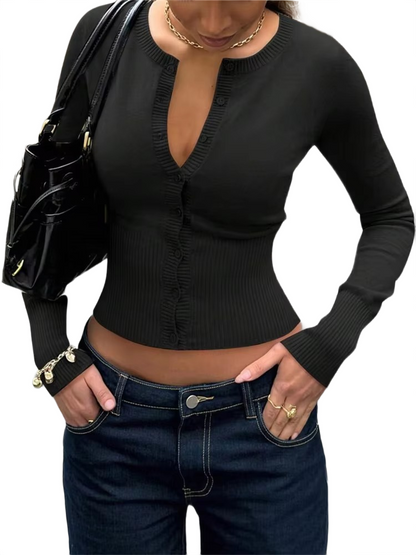 Brookmonts Women’s Knit Cardigan Top – Long Sleeve Ribbed Cropped