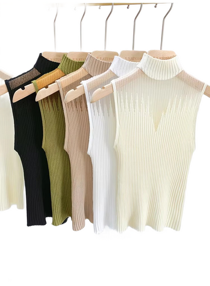 Brookmonts Women’s Knit Tank Top – Sleeveless Cut Out Half Neck Vest