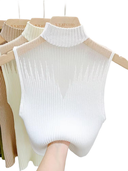 Brookmonts Women’s Knit Tank Top – Sleeveless Cut Out Half Neck Vest
