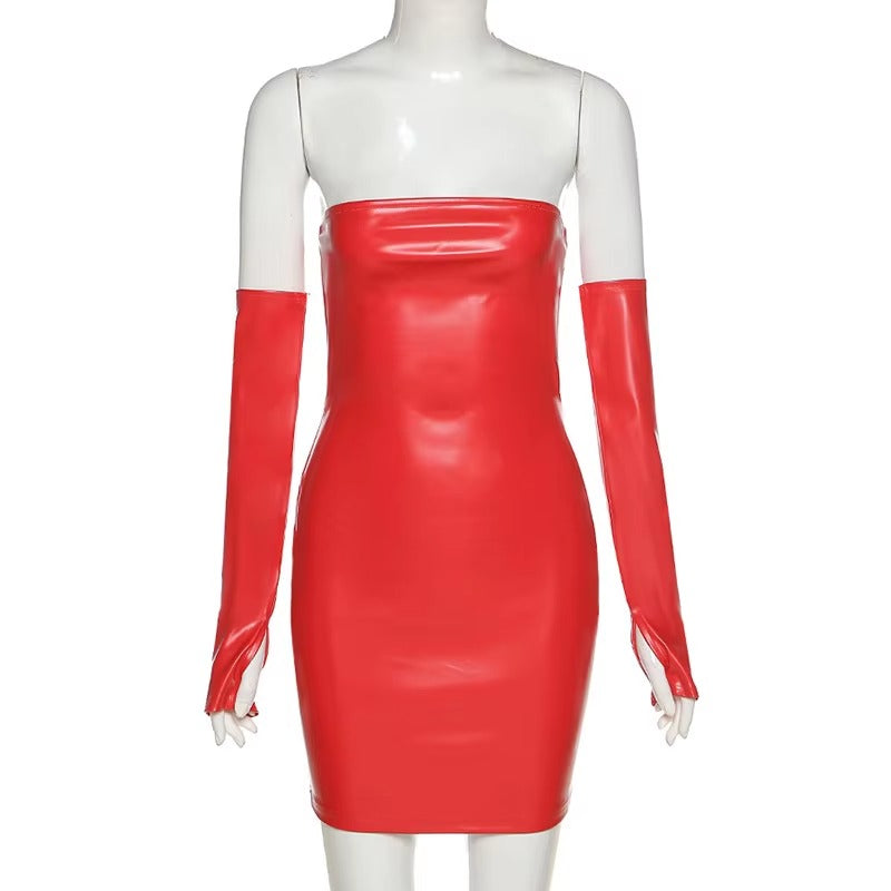 Brookmonts Women’s Leather Mini Dress – Strapless Backless Bodycon