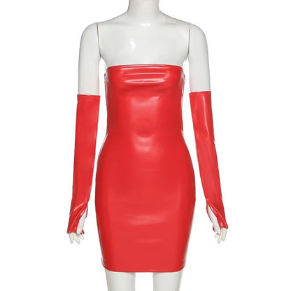 Brookmonts Women’s Leather Mini Dress – Strapless Backless Bodycon