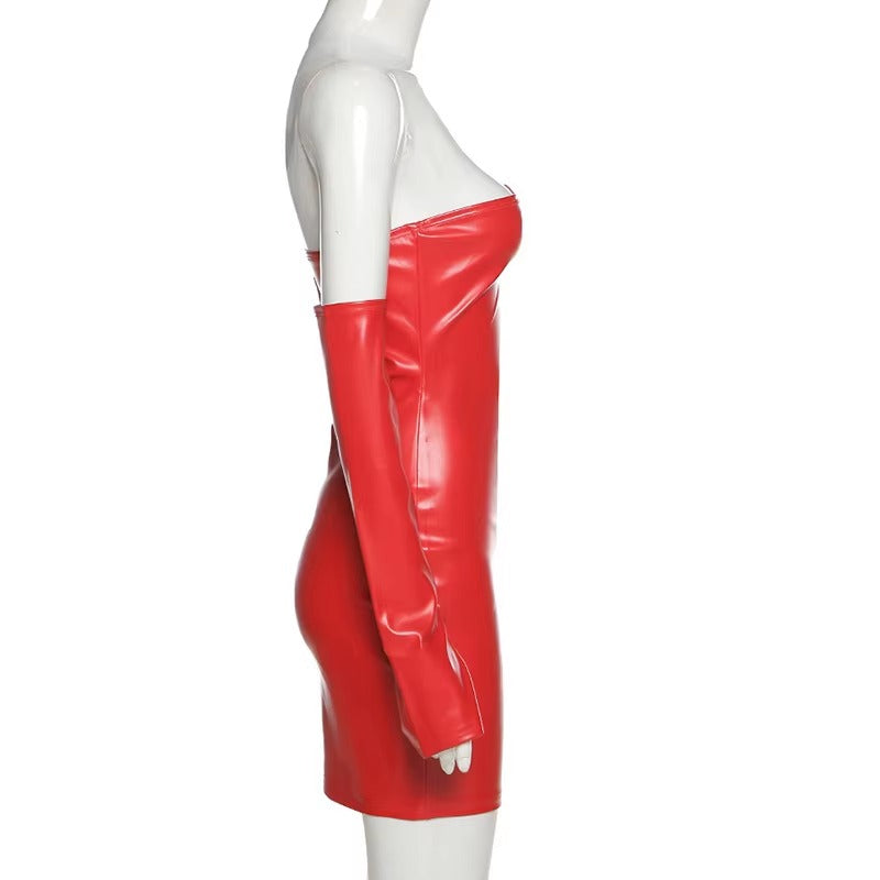 Brookmonts Women’s Leather Mini Dress – Strapless Backless Bodycon