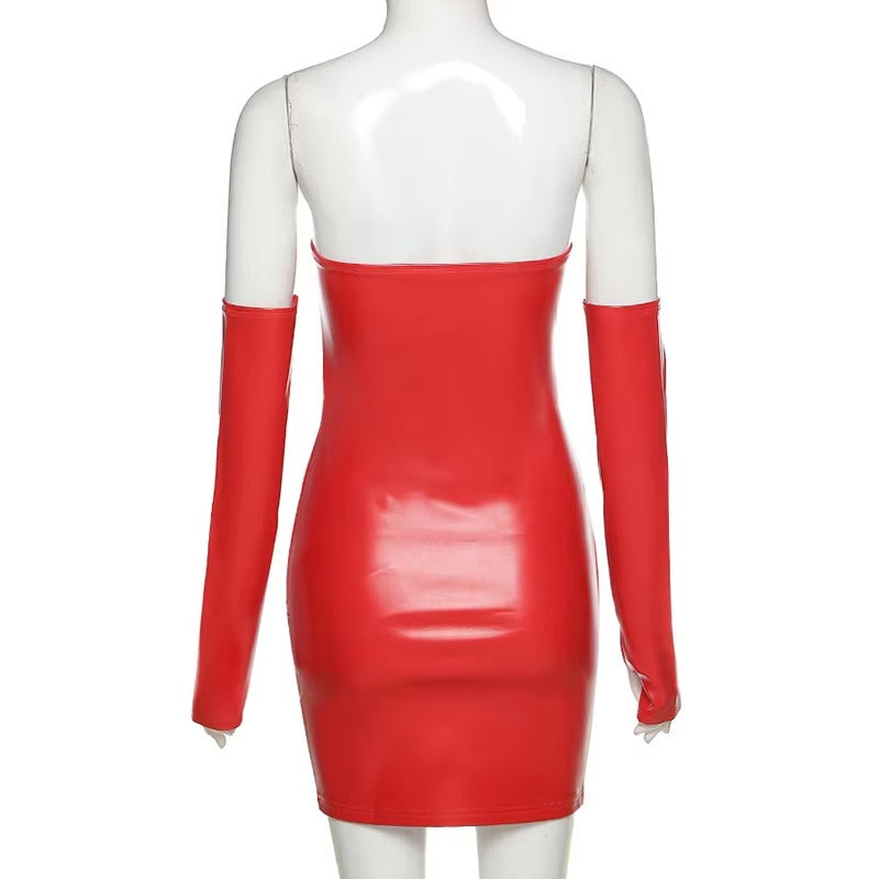 Brookmonts Women’s Leather Mini Dress – Strapless Backless Bodycon
