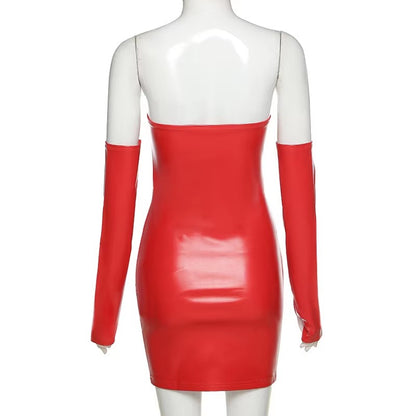 Brookmonts Women’s Leather Mini Dress – Strapless Backless Bodycon