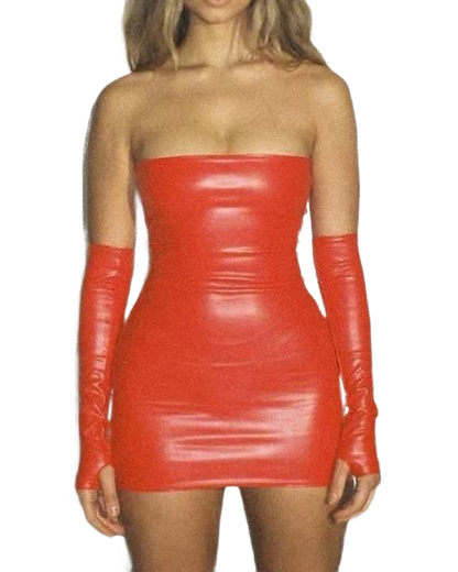 Brookmonts Women’s Leather Mini Dress – Strapless Backless Bodycon