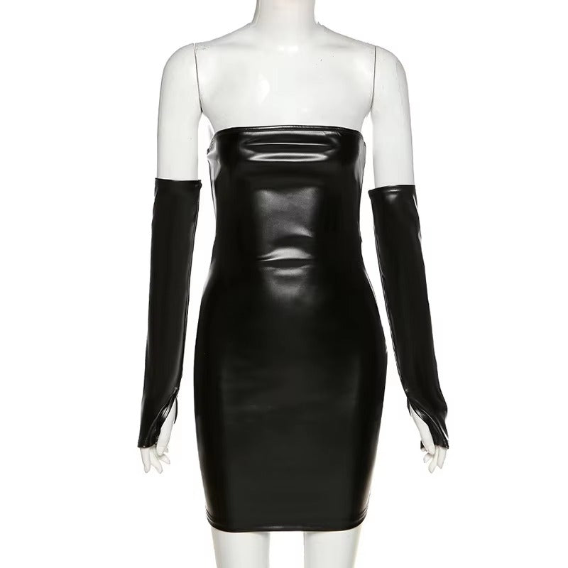 Brookmonts Women’s Leather Mini Dress – Strapless Backless Bodycon