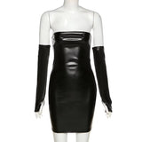 Brookmonts Women’s Leather Mini Dress – Strapless Backless Bodycon