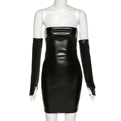 Brookmonts Women’s Leather Mini Dress – Strapless Backless Bodycon