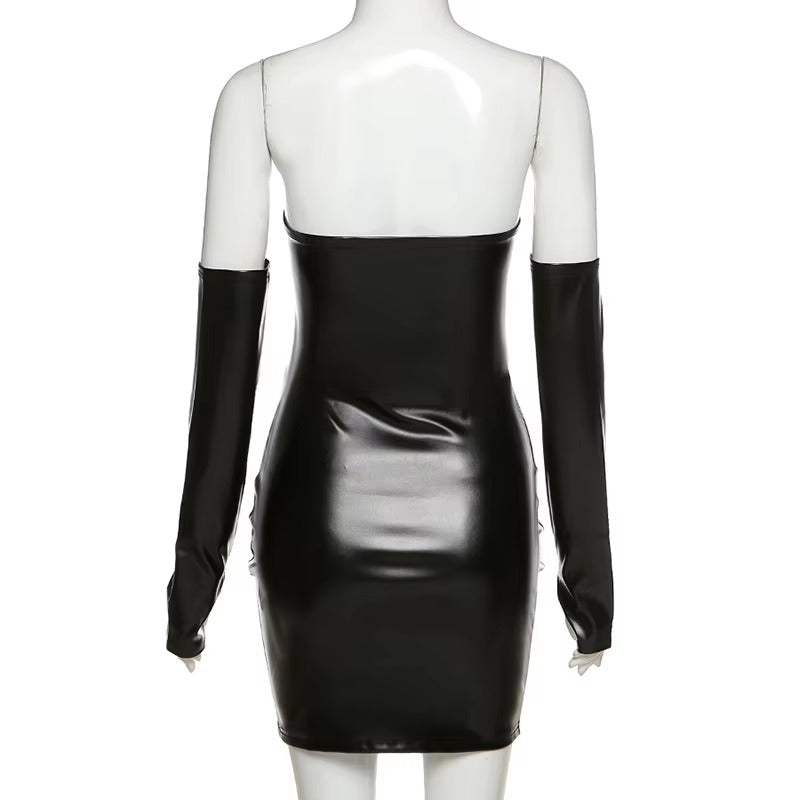 Brookmonts Women’s Leather Mini Dress – Strapless Backless Bodycon