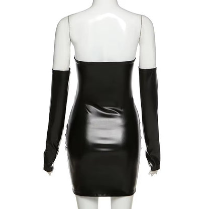 Brookmonts Women’s Leather Mini Dress – Strapless Backless Bodycon