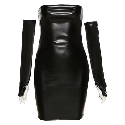 Brookmonts Women’s Leather Mini Dress – Strapless Backless Bodycon