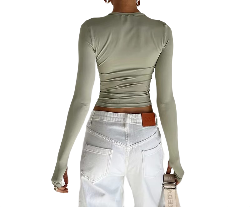 Brookmonts Women’s Long Sleeve Crop Top – Slim Fit Crew Neck T-Shirt