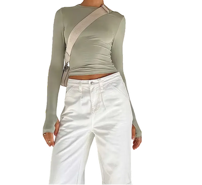 Brookmonts Women’s Long Sleeve Crop Top – Slim Fit Crew Neck T-Shirt