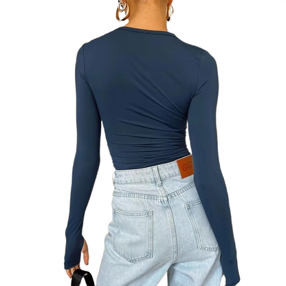 Brookmonts Women’s Long Sleeve Crop Top – Slim Fit Crew Neck T-Shirt