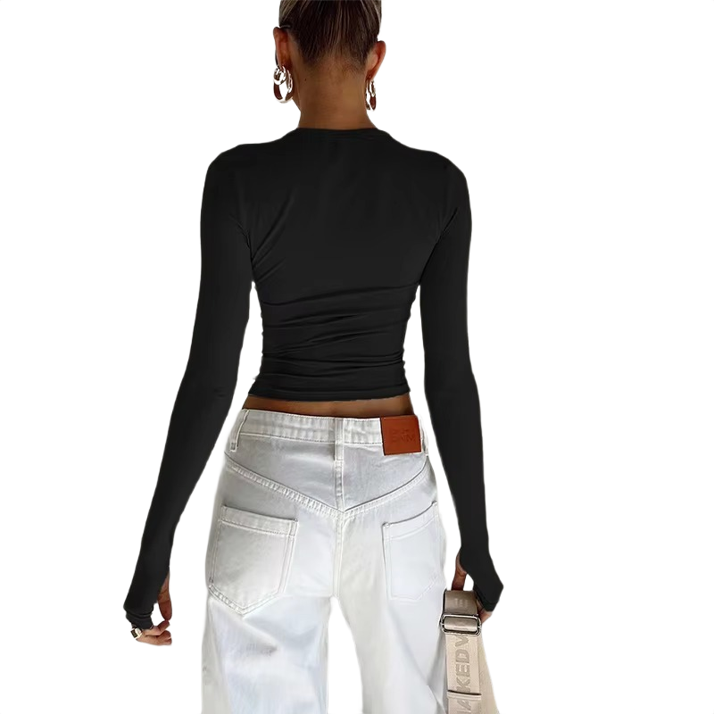 Brookmonts Women’s Long Sleeve Crop Top – Slim Fit Crew Neck T-Shirt