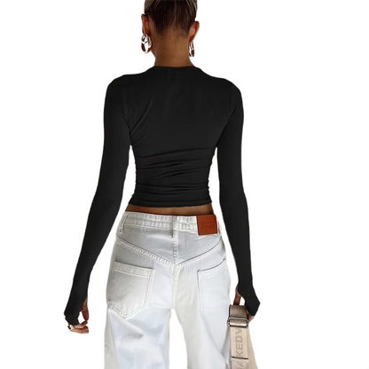Brookmonts Women’s Long Sleeve Crop Top – Slim Fit Crew Neck T-Shirt