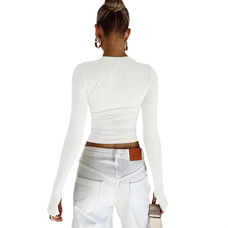 Brookmonts Women’s Long Sleeve Crop Top – Slim Fit Crew Neck T-Shirt