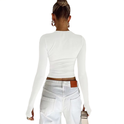 Brookmonts Women’s Long Sleeve Crop Top – Slim Fit Crew Neck T-Shirt