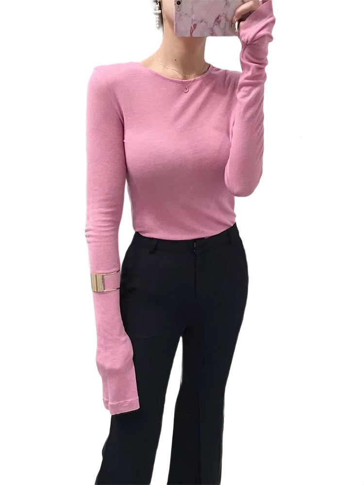 Brookmonts Women’s Long Sleeve T-Shirt – Slim Fit Stretch Crewneck Top