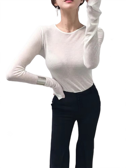 Brookmonts Women’s Long Sleeve T-Shirt – Slim Fit Stretch Crewneck Top