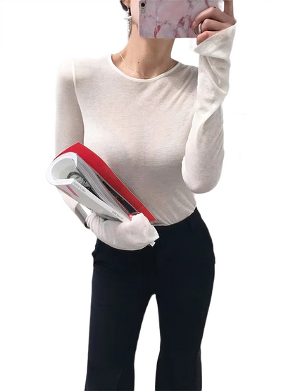 Brookmonts Women’s Long Sleeve T-Shirt – Slim Fit Stretch Crewneck Top