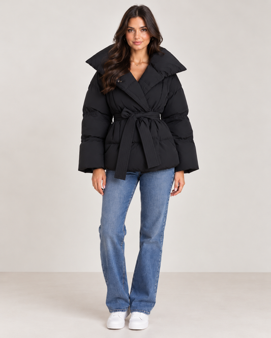 Brookmonts Women’s Long Winter Jacket – Tie-Waist Cotton-Lined Coat