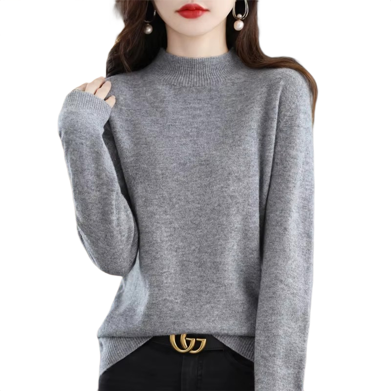 Brookmonts Women’s Merino Wool Sweater – Mock Neck Long Sleeve Pullover