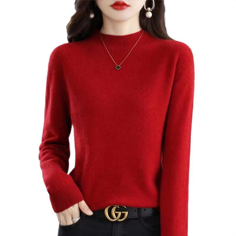 Brookmonts Women’s Merino Wool Sweater – Mock Neck Long Sleeve Pullover