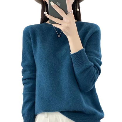 Brookmonts Women’s Merino Wool Sweater – O-Neck Long Sleeve Pullover