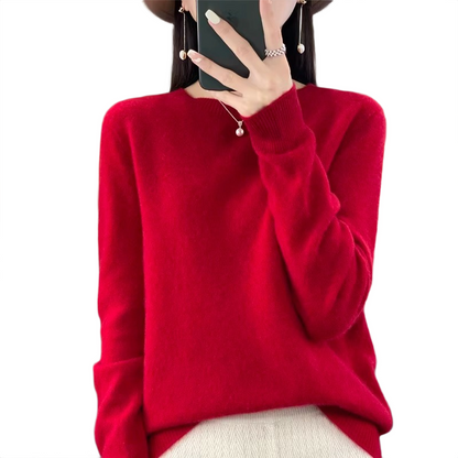 Brookmonts Women’s Merino Wool Sweater – O-Neck Long Sleeve Pullover
