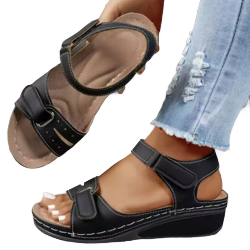 Brookmonts Women’s Open Toe Sandals – Soft Wedge Slip-On Casual Shoes