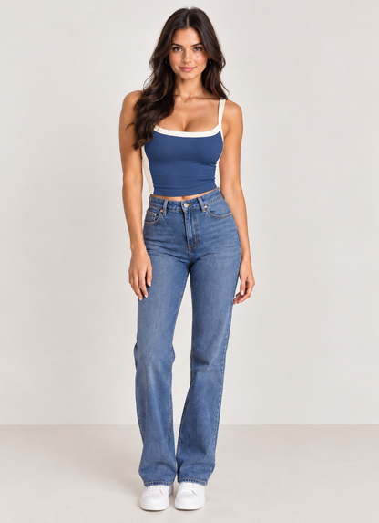 Brookmonts Women’s Patchwork Crop Top – Sleeveless Backless Cami