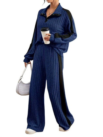 Women’s Ribbed Lounge Set – Long Sleeve Top & Wide-Leg Trousers