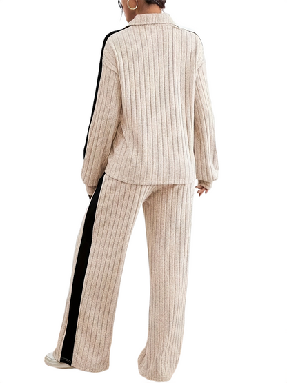 Women’s Ribbed Lounge Set – Long Sleeve Top & Wide-Leg Trousers