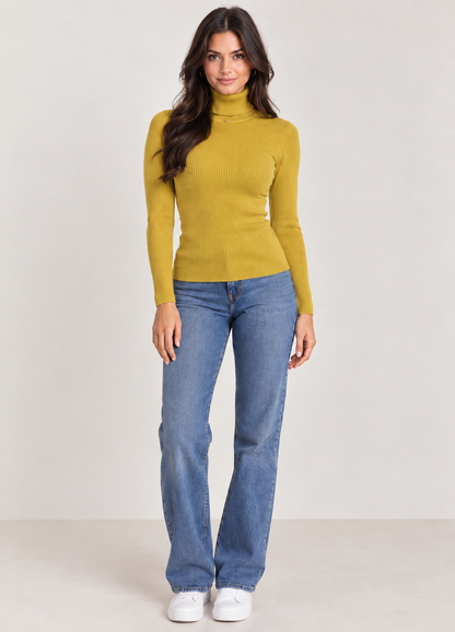 Brookmonts Women’s Ribbed Turtleneck Sweater – Slim Fit Long Sleeve