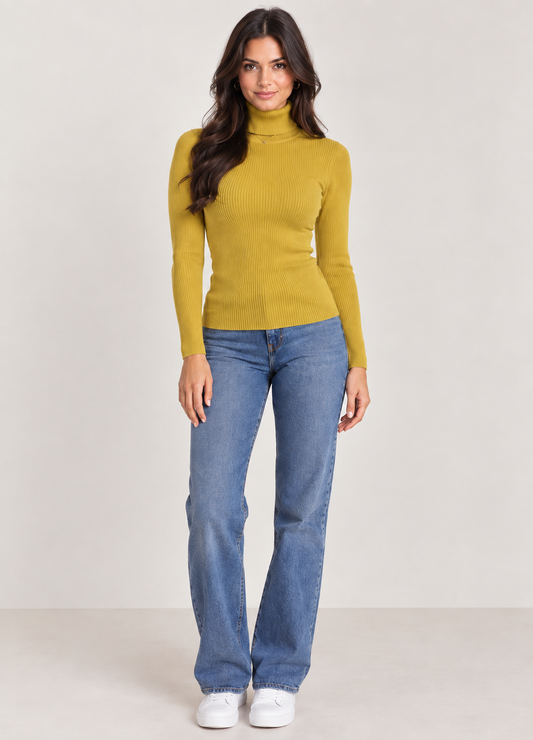 Brookmonts Women’s Ribbed Turtleneck Sweater – Slim Fit Long Sleeve