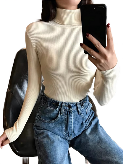 Brookmonts Women’s Ribbed Turtleneck Sweater – Slim Fit Long Sleeve
