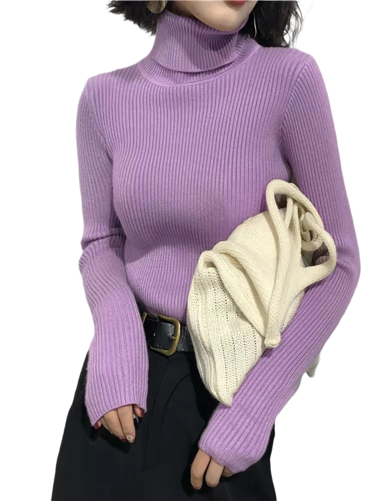 Brookmonts Women’s Ribbed Turtleneck Sweater – Slim Fit Long Sleeve
