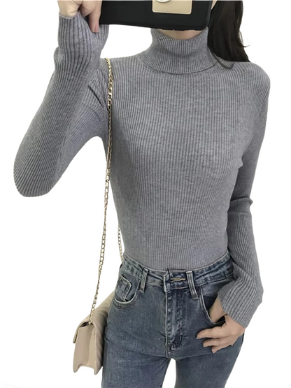 Brookmonts Women’s Ribbed Turtleneck Sweater – Slim Fit Long Sleeve