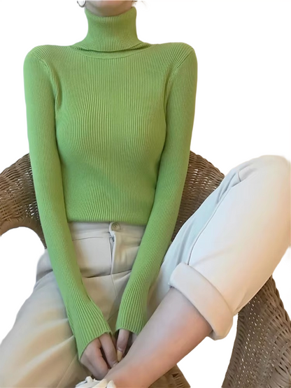 Brookmonts Women’s Ribbed Turtleneck Sweater – Slim Fit Long Sleeve