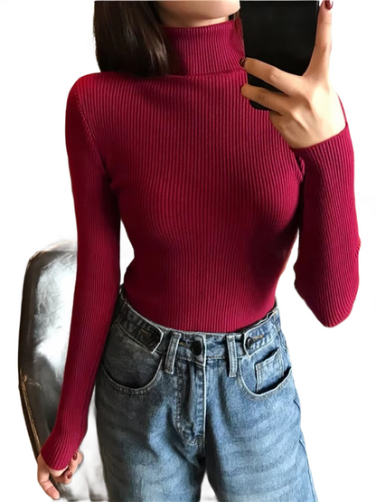 Brookmonts Women’s Ribbed Turtleneck Sweater – Slim Fit Long Sleeve