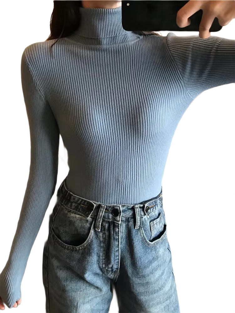 Brookmonts Women’s Ribbed Turtleneck Sweater – Slim Fit Long Sleeve